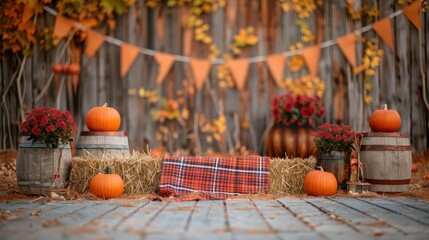 Poster - pumpkins, and plaid blankets, dropping flag