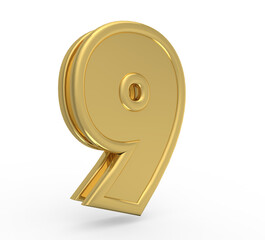 Number 9 3D render collection with color​​ golden