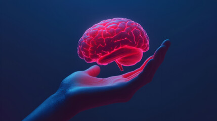 Hand Holding Human Brain - Futuristic Concept of Intelligence, science and mind