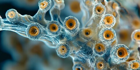 Close-up of blue and orange textured surface.