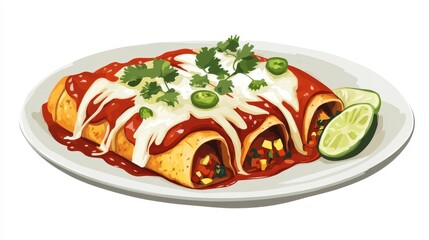 Sticker - Delicious Mexican Enchiladas with Red Sauce and Cilantro