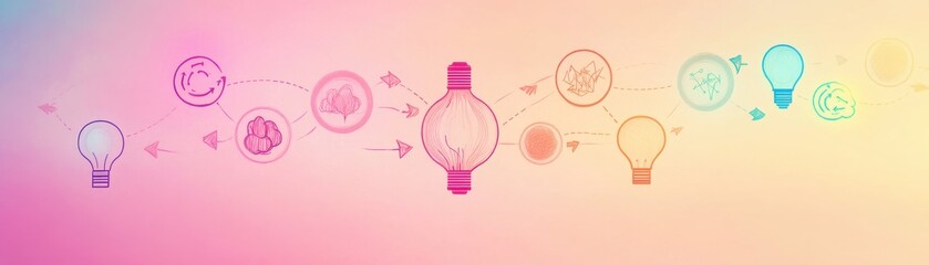 Wall Mural - a colorful illustration depicting ideas and creativity represented by light bulbs and icons with a v