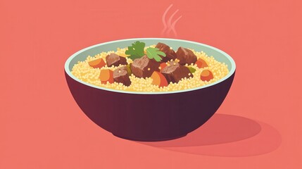 Wall Mural - A Bowl of Steaming Couscous with Beef and Carrots