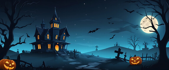 Halloween Spooky Blue Scene Background. ai