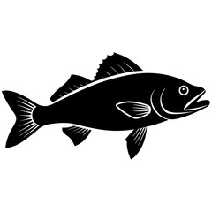 walleye fish silhouette vector on white background