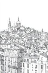 Montpellier, France, black and white pen pencil hand-drawn effect portrait drawing illustration for travel poster, card, wallpaper, backdrop or banner. Modern, clear, artistic and simple