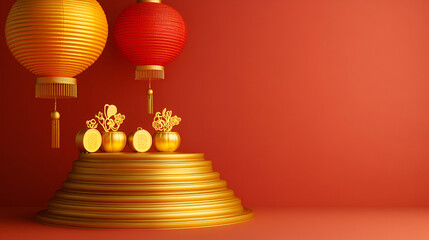 Sticker - Golden Chinese New Year Lanterns and Platform for Festive Design