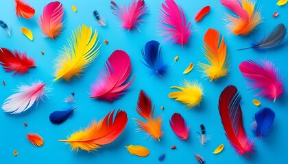 Wall Mural - Colorful Feathered Fan Against Bright Blue Sky Exuding Creativity and Energy