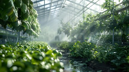 Wall Mural - Lush Green Plants Growing in a Greenhouse