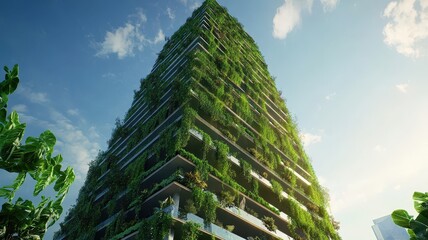 Wall Mural - Modern Eco-Friendly Skyscraper with Vertical Garden and Sustainable Architecture in Urban Environment