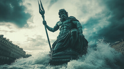 poseidon statue in city