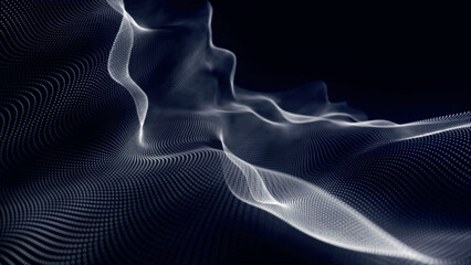 Fototapete - Futuristic point wave of particles. Visualization of sound waves. Technology or science banner. Abstract black and white digital 3D wave. Vector illustration.