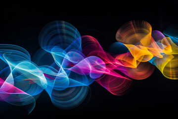 Wall Mural - A colorful wave of light is displayed on a black background