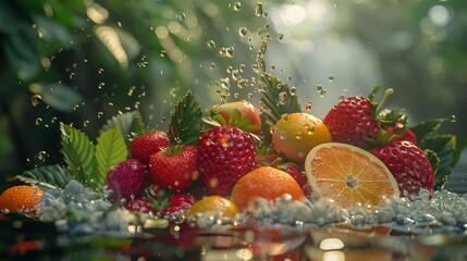 Canvas Print - Fresh Fruit Splash: Strawberries, Oranges, and Citrus Delights