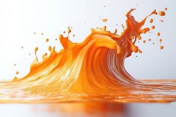 vibrant orange paint splash frozen in midair dynamic tendrils backlit droplets abstract art on white background highspeed photography