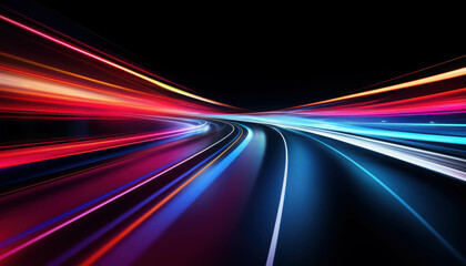 Wall Mural - neon velocity: a symphony of vibrant light streaks across the night, capturing the essence of speed 