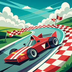 Wall Mural - a-race-car-speeding-along-a-track-with-a-checkered