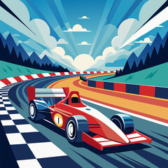 Wall Mural - a-race-car-speeding-along-a-track-with-a-checkered