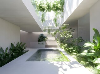 Wall Mural - Modern Minimalist Interior Design with Indoor Plants and Pool