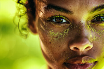 Wall Mural - A woman with green eyes and green face paint