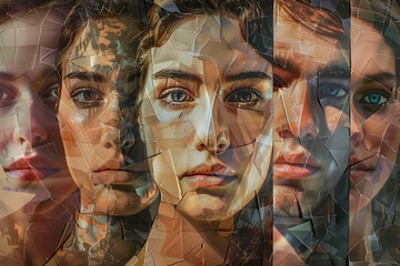 Poster - A collage of four faces with one of them having a tattoo on the neck