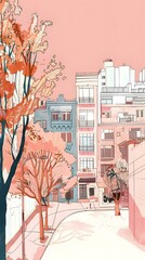 Sticker - Pink Sky Cityscape Illustration