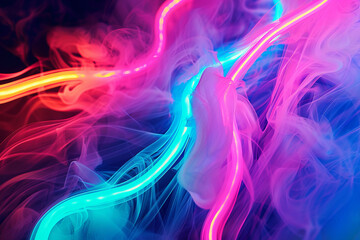 Canvas Print - A colorful, neon-lit smoke trail with a purple and blue line