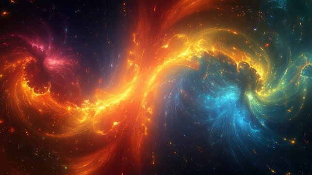 Abstract neon fractal wallpaper with outer space 2D art