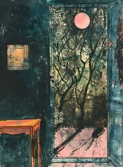 Wall Mural - Abstract Art With Doorway And Moon