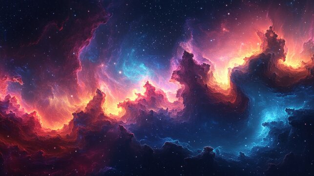 Abstract neon fractal wallpaper with outer space 2D art