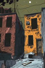 Wall Mural - Night Time Alleyway Illustration