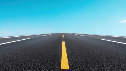 A sleek, modern freeway with smooth, dark asphalt and clear lane markings, under a bright blue sky freeway, asphalt, smooth road