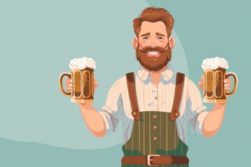 A person holding two mugs of beer, perfect for party or social gathering