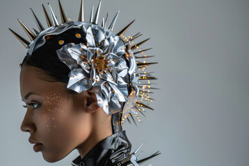 Poster - A woman with a flowery headpiece and spikes on her head