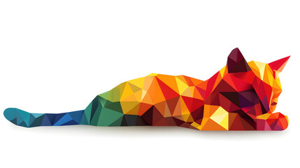 Colorful polygon style cat on white background.