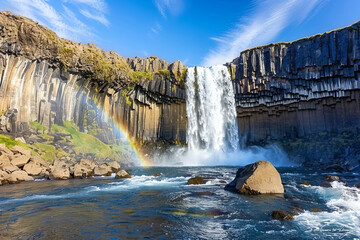 Sticker - A waterfall with a rainbow in the background