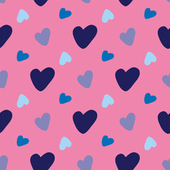 Wall Mural - Seamless pattern with unique violet and blue hearts on pink background.eps