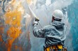 © pavlofox - Painter using spray equipment to create an abstract mural outdoors