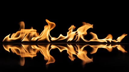 Vibrant flames dancing elegantly, reflecting beautifully against a dark backdrop, creating a striking visual contrast.