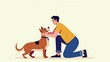 © pondolar - Man Caring for Dog Furry Companion Flat Design 2024