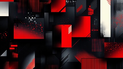 A red and black background with a pattern of lines and shapes