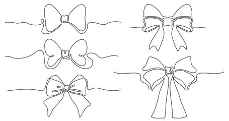 Wall Mural - gift ribbon bow continuous line. one line festive minimalist bow knots for greeting card and wedding