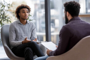 Young african american man at psychologist