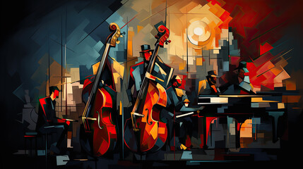 generated illustration Color Background with Guitar and abstract design elements.