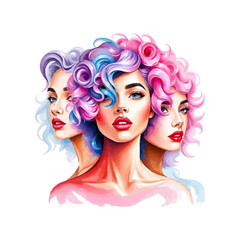 Happy women group for International Women’s day , watercolor style illustration. beautiful women vibrant  colorful oil painting vector illustration.