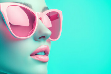 Sticker - Close-up of a woman's face with pink sunglasses.