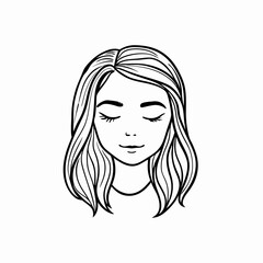 serene girl with closed eyes in a simple line art illustration