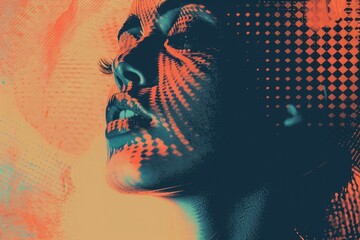 Fototapete - Close-up shot of a person's face with a unique grid pattern, ideal for use in technology or innovation themed projects