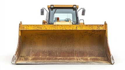 Large bulldozer bucket isolated on white background, front view