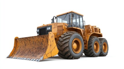 Large bulldozer bucket isolated on white background, front view